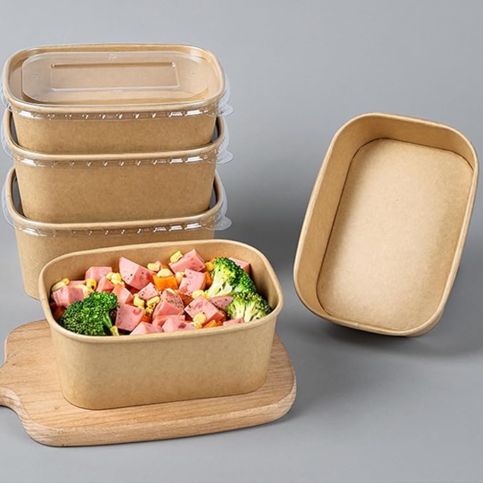 50 Pack 25oz Paper Meal Prep Containers with Lids, Disposable Kraft Food Containers, Stackable Oil-Proof Takeout Salad Bowls for Meal Prep, Picnic, Party Supplies, Microwave Freezer Safe