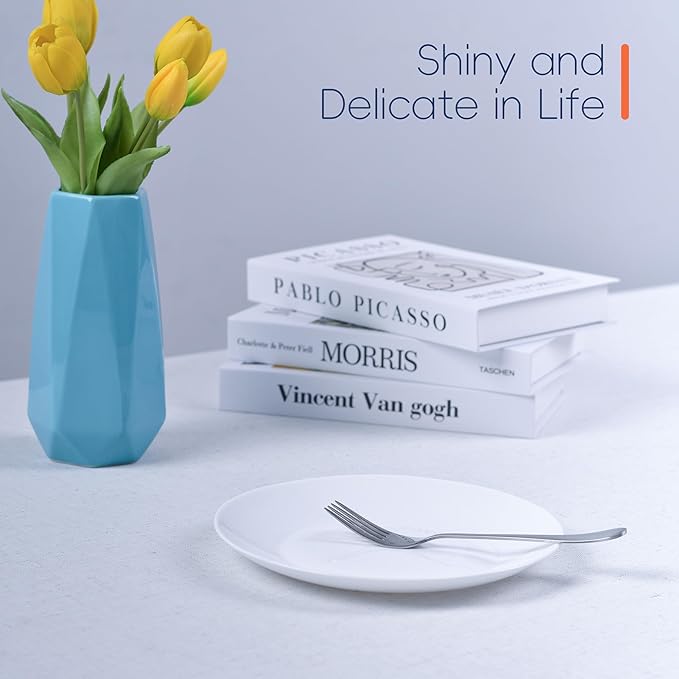 LaGlint 8.5 inch Salad Plate Set of 6, Lightweight Opal Glass Round White Plates for Appetizer Dessert Kitchen, Dishwasher and Microwave Safe