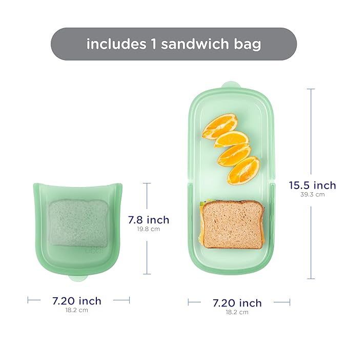 Ubbi Platemate Reusable Silicone Storage Bag, Opens Flat as Placemat, Dishwasher and Freezer-Safe, Lunch Container, Leakproof Sandwich & Snack Bag, Easy to Clean, BPA-Free, Sugar Snap Green