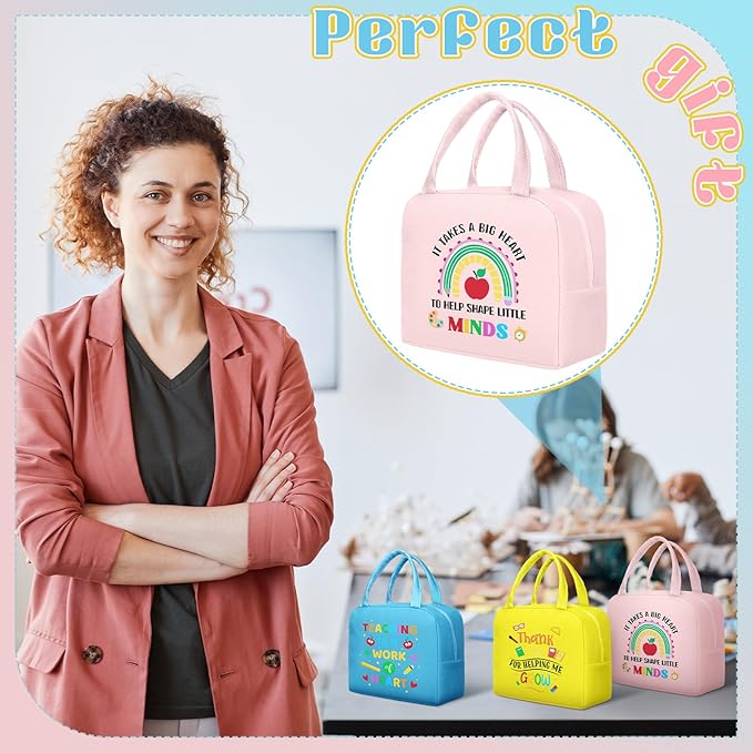 Teacher Appreciation Gifts Bulk Back to School Thank You Insulated Lunch Bags Teacher Reusable Lunch Bags Leakproof Totes End of Year Appreciation Gift for Men Women(12 Pcs,Lively)