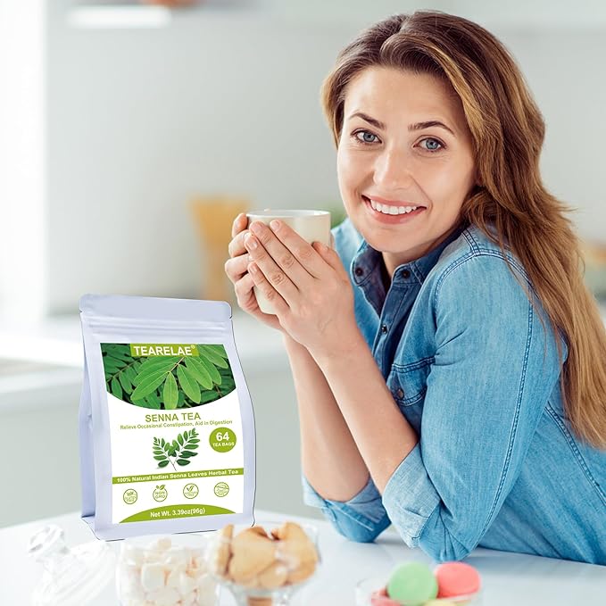 TEARELAE - Senna Tea, Hojas de Sen - Premium Indian Senna Leaves Tea Bags,1.5g x 64 Count - Relieve Constipation, Aid in Digestion - Caffeine-Free, Non-GMO