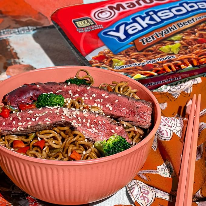 Maruchan Yakisoba, Teriyaki Beef Flavor – Stir-Fried Japanese Instant Ramen Noodles, High Protein Microwavable Meal – 4 Oz. (8 Pack)