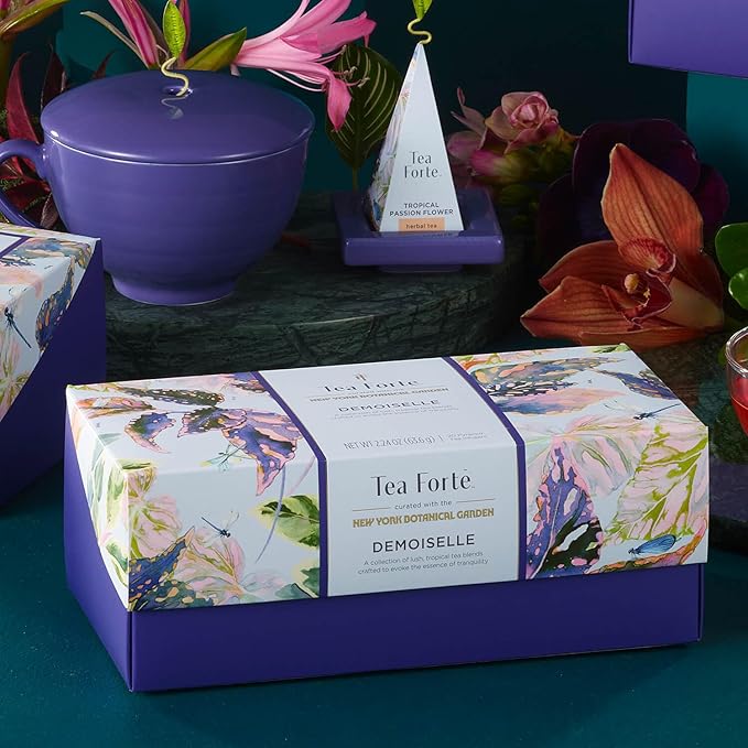Tea Forte Premium Presentation Box Gift Set Sampler, 20 Count, Assorted Blends Individually Wrapped Handcrafted Pyramid Infuser Bags, Gifts for Mom, Demoiselle Tea