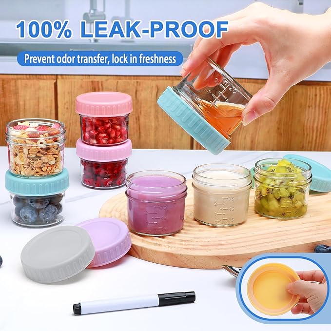 Accguan 16 Pack Glass Baby Food Storage Containers, 4 oz Baby Food Jars with Lids, Baby Food Maker for Microwave & Dishwasher Freezer Safe,BPA Free
