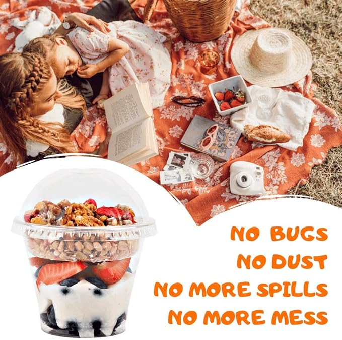 Aatriet 9oz Clear Plastic Parfait Cups with Insert 3.25oz & Dome Lids No Hole - (20 Sets) Yogurt Fruit Parfait Cups for Kids, for Dips and Veggies, Take Away Breakfast and Snacks. No Leaking