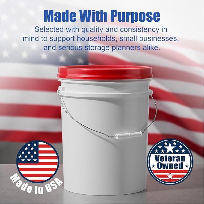 ePackageSupply 5 Gallon Bucket - Food Grade Bucket with Airtight Gamma Seal Screw-On Lid, BPA-Free, Heavy-Duty 90 Mil HDPE Plastic, Bulk Storage, Durable Container, Made in USA, White/Red, 3 Packs