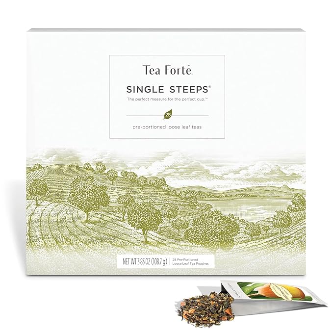 Tea Forte Single Steeps Loose Leaf Tea Sampler, Assorted Variety Tea Box, 15 Single Serve Pouches, Gifts for Mom, Classic Tea