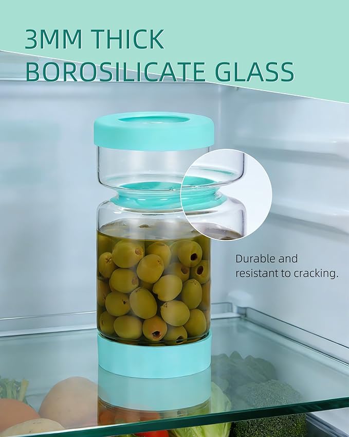 ZENS Pickle Jar with Strainer Flip, 37oz Pickle Container Olive Hourglass Jars, Pickle Juice Separator, Airtight Leakproof Lid, Glass Pickling Jars for Jalapeno-Dual Wet-Dry Design
