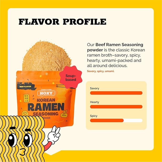 HOXY Journey of Korea "Korean Ramen Seasoning" | Gluten Free, Vegan | Finest Ramen Seasoning Powder | 5.3oz (BEEF, Pack of 3)