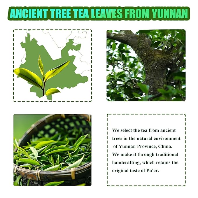 Organic Pu-erh Tea Bags, Raw (Uncooked) Chinese Yunnan Ancient Tree 2018 | 12 Individually Wrapped Tea Bags (1.5g Each) | Rich in Antioxidants, Natural Energy Boost | Daily Breakfast