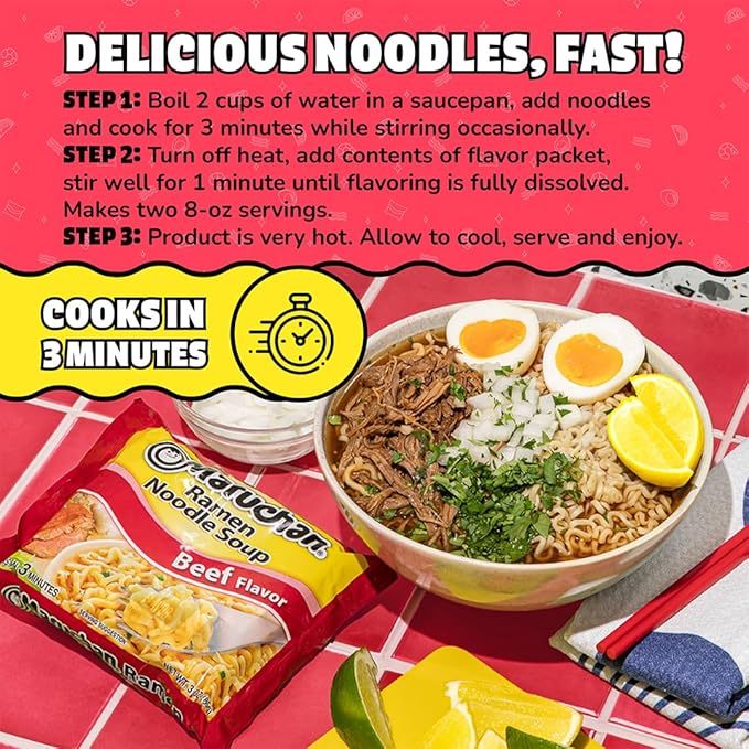 Maruchan Ramen Noodle Soup, Beef Flavor – Japanese-Style Instant Noodles, Quick & Easy Meal for Kids, Students & Busy Families – 3 Oz. (24 Pack)