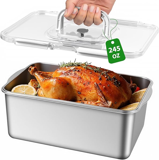 Freshmage 7000 ML / 245 oz /30 Cup Extra Large 304 Stainless Steel Food Storage Container with Lid & Handle – Oven Safe, BPA-Free Meal Prep for Roasting Chicken, Large Cuts of Meat, Bread & Fruits