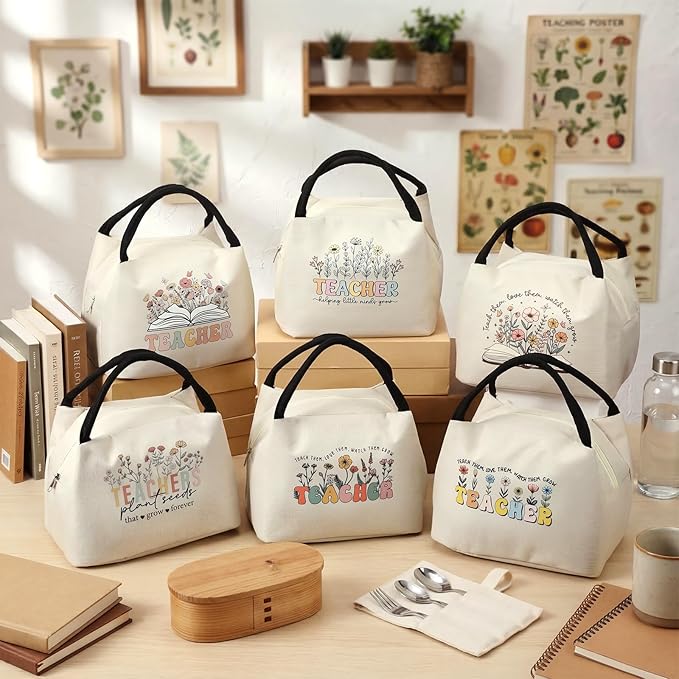 Teacher Appreciation Gifts Bulk Back to School Thank You Insulated Lunch Bags Teacher Reusable Lunch Bags Leakproof Totes End of Year Appreciation Gift for Men Women(12 Pcs,Floral)
