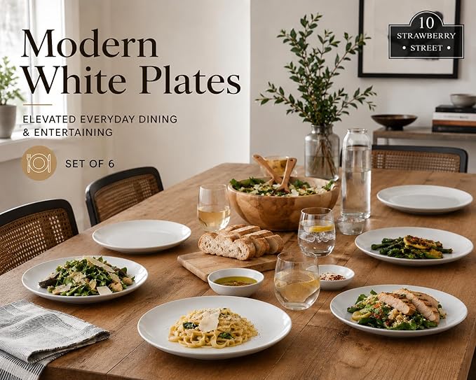 10 Strawberry Street Simply White 10.5" Coupe Dinner Plate, Set of 6