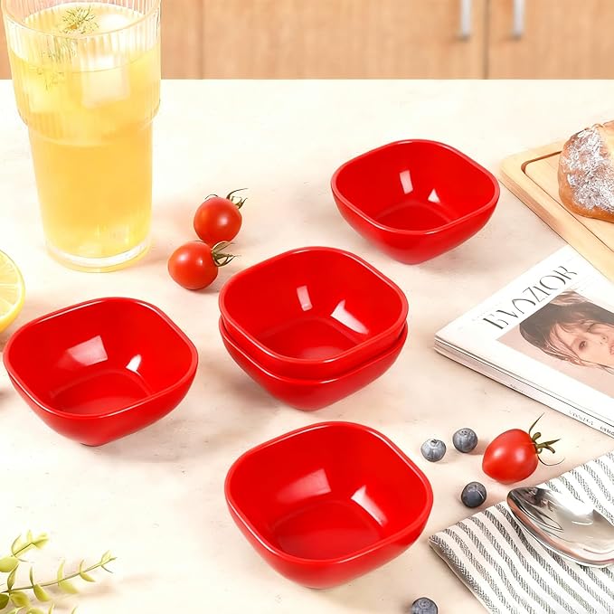 Dipping Bowls, Wheat Straw Bowls Set of 5-4.5 OZ Unbreakable Dipping Cups for Side Dish, Ketchup, Soy, BBQ, Dessert, Sushi, Party, Condiments Serving (Red)