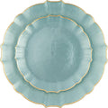 PLASTICPRO 48 Piece Aristocratic Pearl Blue Combo Plastic Dinner Plates Disposable Plastic Fancy Heavy Duty Party Dishes 24, 7'' inch and 24, 10'' inch, Pearl Blue With Gold Rim