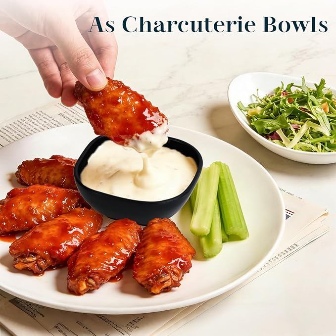 Wheat Straw Small Bowls 5 OZ, Unbreakable Soy Sauce Dish, Microwave Safe Dipping Bowls Set of 6, Small Ramekins, Dipping Sauce Cups, Small Dip Bowls for Party, Outdoor, Kitchen - Black