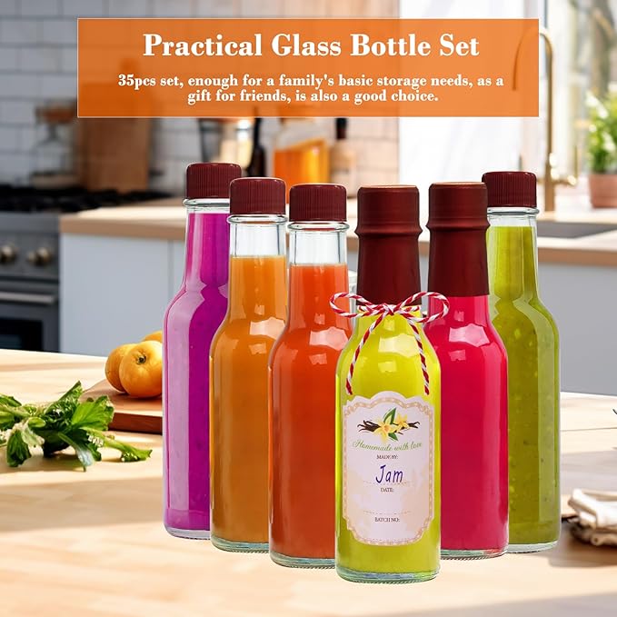5oz Hot Sauce Bottles With Lids - Clear Woozy Bottles With Shrink Capsules for Vanilla Extract or Wine Making, Set of 16
