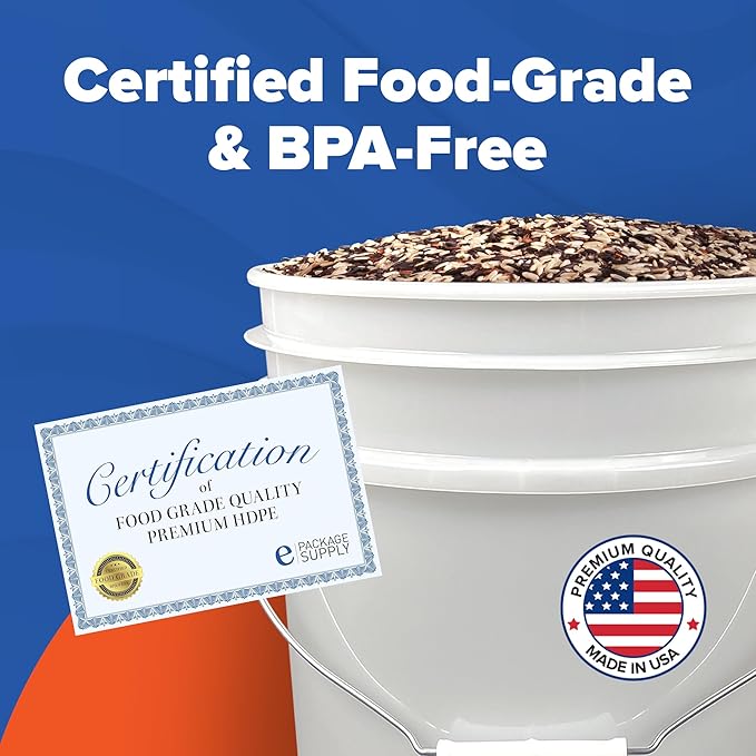 ePackageSupply 5 Gallon Bucket - Food Grade Bucket with Airtight Gamma Seal Screw-On Lid, BPA-Free, Heavy-Duty 90 Mil HDPE Plastic, Bulk Storage, Durable Container, Made in USA, White/White, 24 Packs