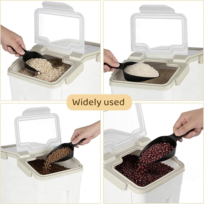 Rice Storage Container 50 lbs Large Household Flour Sugar Containers Airtight Grain Cereal Dispenser with Wheels, Locking Lid & Measuring Cup for Kitchen Pantry Organization, 2 Pack(Grey)