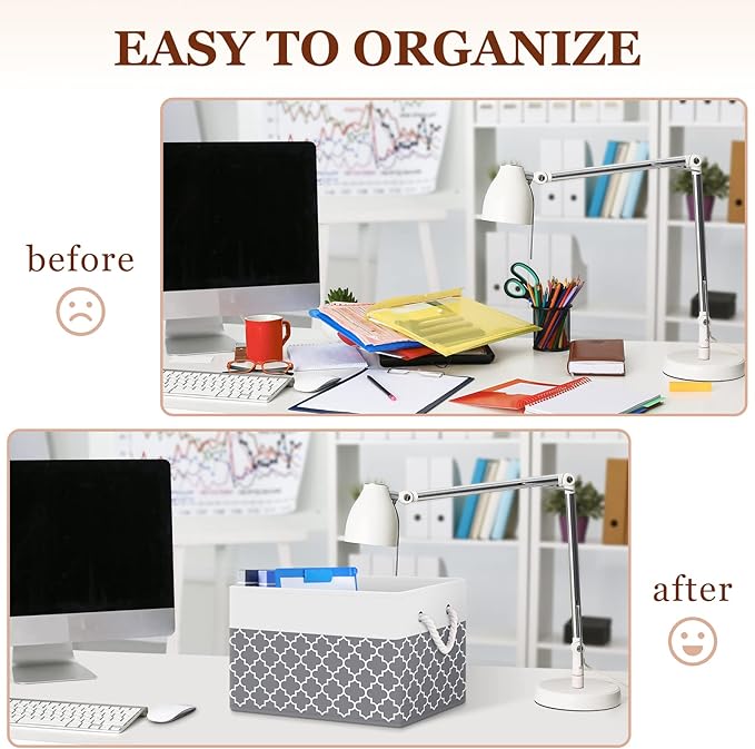 Fab totes Storage Bins [45-Pack], Foldable Storage Baskets for Organizing Toys, Books, Shelves, Closet, Large Storage Box with Rope Handles, Sturdy Organizer Bins, White & Black