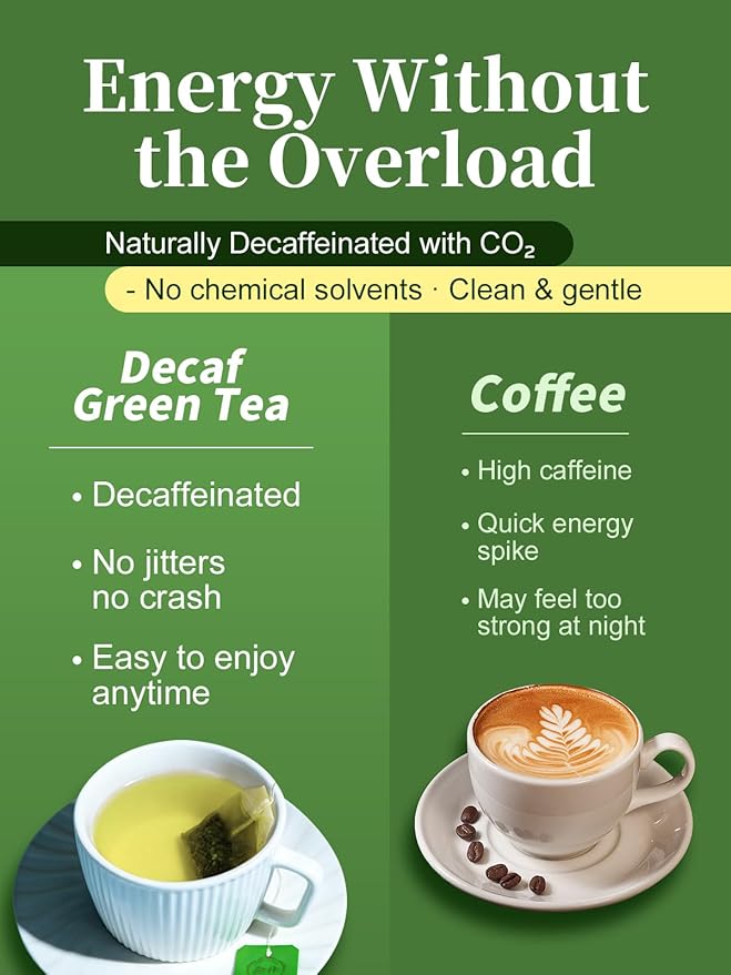 CO-OP 1950 Decaf Green Tea Bags, Naturally Decaffeinated Pure Green Tea, Smooth, Fresh & Clean Flavor, CO₂ Decaf Process, Individually Wrapped, Hot or Iced, 20 Count