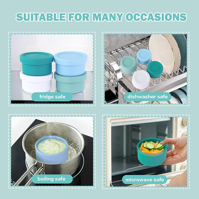 Finorder 4 Pack 5oz Silicone Food Containers, Baby Snack Storage Containers with Airtight Lids,Meal Prep Lunch Bento Box Freezer Dishwasher Safe for Daycare, School, Kids