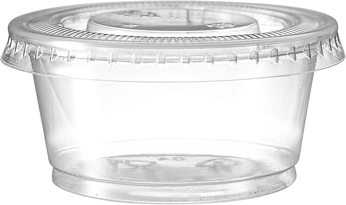 Zeml Portion Cups with Lids (2 Ounces, 100 Pack) | Disposable Plastic Cups for Meal Prep, Portion Control, Salad Dressing, Jello Shots, & Medicine | Small Plastic Condiment Container