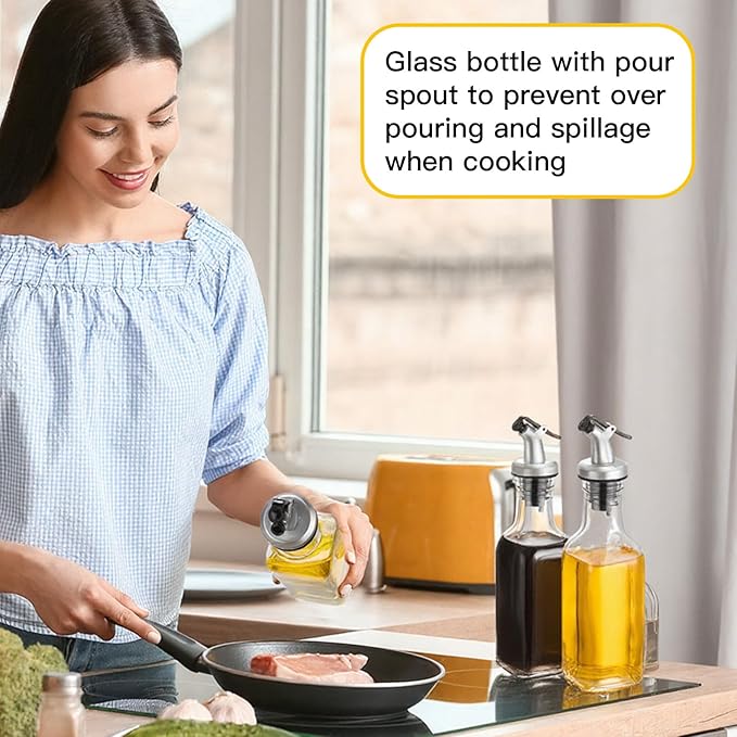 Hushee 18 Pcs Clear Glass Olive Oil Dispenser Bottles Sets Include 5oz Glass Bottle with Spout Vinegar Cruet Container for Kitchen Stainless Steel Funnel Black Label with White Pen