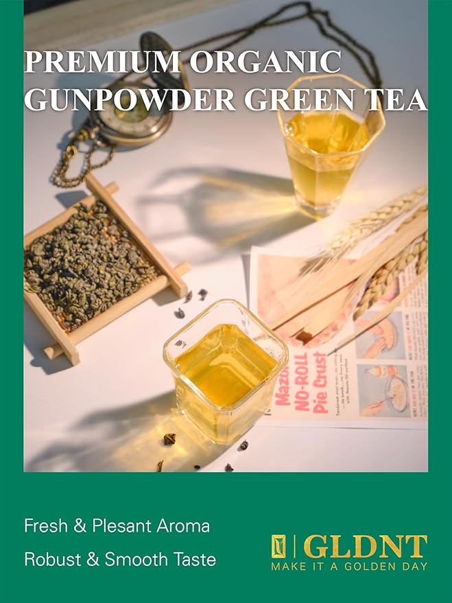 GLDNT Organic Gunpowder Green Tea, Premium Organic Loose Leaf Green Tea, Robust & Smooth Taste, 16oz