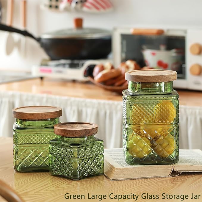 60 FL OZ Large Airtight Glass Storage Jars with Bamboo Lid - Vintage Food Containers for Candy, Snacks, Coffee, Tea, Nuts, Cereal - Kitchen Canisters