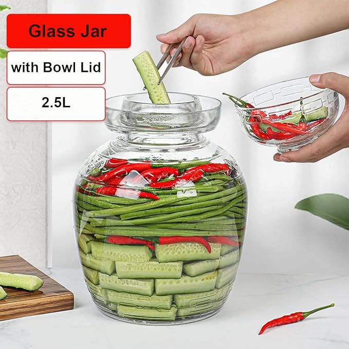 2.5 Liter Pickle Jar Glass Jar with Lid, Fermentation Kit with Water Seal Airlock Lid, Canning Jar for Pickles, Kimchi, Sauerkraut, Kombucha, Paocai