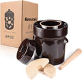 Seeutek Fermentation Crock Jar 1/2 Gallon - Sauerkraut Crock with Lid, Weights & Pounder, Stoneware Pickle Pot for Pickling Kimchi, Pickles, Vegetables, Kombucha, 2 Liter Ceramic Fermenting Crock Kit