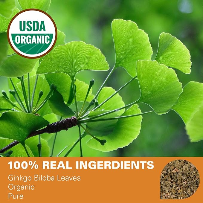 WT WEETEE Organic Ginkgo Biloba Tea Bags, Made with Pure Organic Ginkgo Leaf, 50 Naturally Caffeine-free Herbal Tea Bags, Rich in Antioxidants