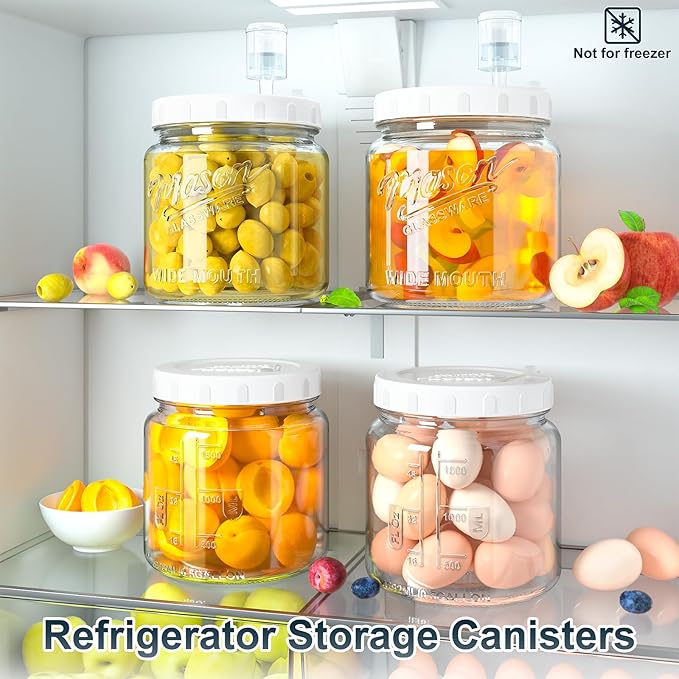2 Pack Fermentation Jars with 3 Airlocks, Half Gallon Glass Jars with Airtight Lid, 64 oz Wide Mouth Mason Jar with Scale Line for Pickling, Mead Making, Kimchi, Sourdough and Food Containers