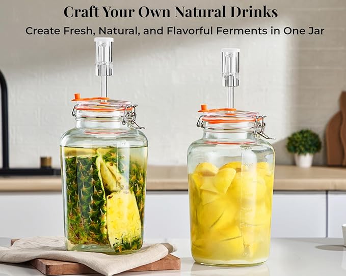 1 Gallon Fermentation Jars, 2 Pack Glass Fermentation Kit with Airlocks & Weights, Wide Mouth Fermenting Jars for Sauerkraut, Kimchi, Pickles, Mead & More