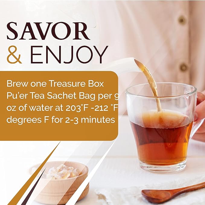 Organic Cocoa Pu-erh Loose Tea I POWERFUL Detox Immune I Heart & Digestion Support, 15 Sachet Tea Bags (Pack of 3) |By T SECRETEA, Treasure Box