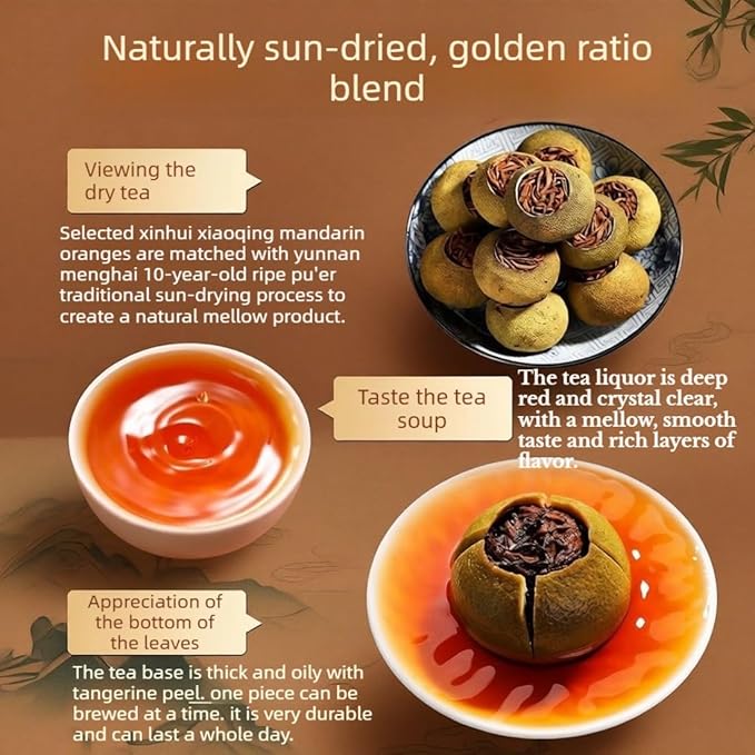 Xinhui Little Green Mandarin Pu-erh Tea 250 g, Whole Cut Dried Citrus with Yunnan Aged Ripe Pu-erh | Smooth Taste, Rich Aroma, Traditional Craftsmanship | for Daily Relaxation & Gifting