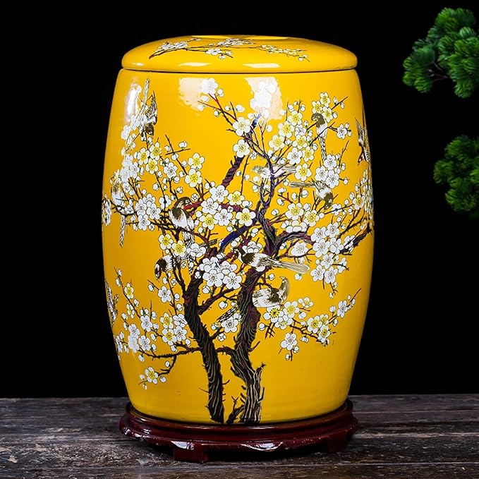 Large Ceramic Jar For Rice Ceramic Rice Bucket Ceramic Rice And Grain Storage Container With Lid Rice Containe Rice Storage Bins Rice Storage Box for Flour/Coffee/Nuts/Tea Moisture-Proof(Yellow,Capaci