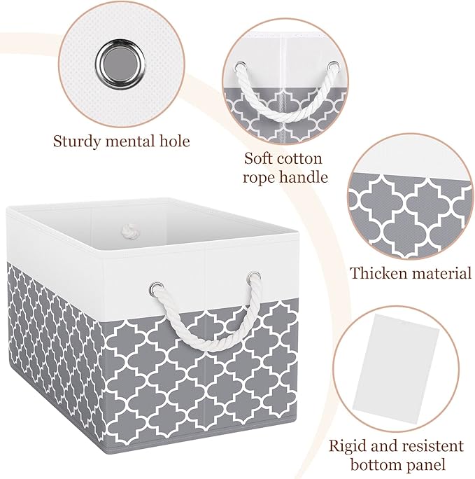 Fab totes Storage Bins [16-Pack], Foldable Storage Baskets for Organizing Toys, Books, Shelves, Closet, Large Storage Box with Rope Handles, Sturdy Organizer Bins, White & Black