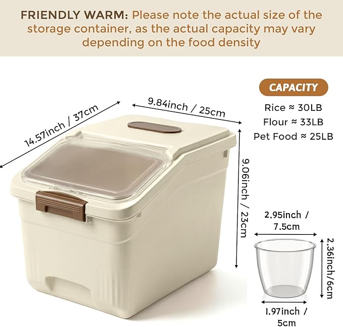 Blushtier 4 Pack Large Rice Storage Containers 30 Lbs Airtight Flour Container with Seal Locking Lid and Measuring Cup Kitchen Dry Food Storage Bins for Cereal Sugar Beans(Butter Yellow)