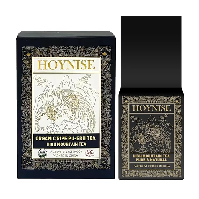 HOYNISE - Organic Pu erh Tea Loose Leaf - Chinese Yunnan Ancient Tree Puerh Tea - Fermented Ripe Puer Tea Loose Leaf - High Mountain Grown, 100g/3.5oz