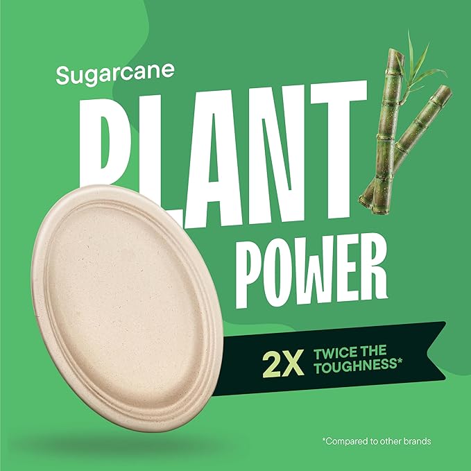 100% Compostable Oval Paper Plates [12.5 inch - 50-Pack] Elegant Disposable Dinner Platter Heavy-Duty Quality, Natural Bagasse Unbleached Eco-Friendly Made of Sugar Cane Fibers, [12.5" x 10" Platter]