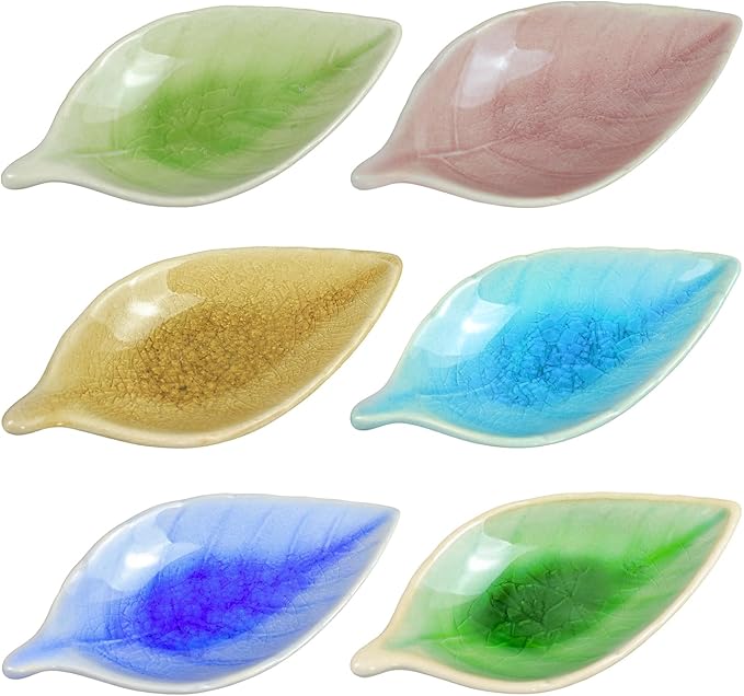 Colias Wing Colorful Leaf Shape Design Multipurpose Porcelain Side Dish Bowl Seasoning Dishes Soy Dipping Sauce Dishes(Set of 6)-Small