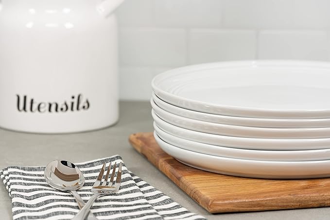 Double Line 10.5" Dinner Plate, Set of 6 (1 Pack), White