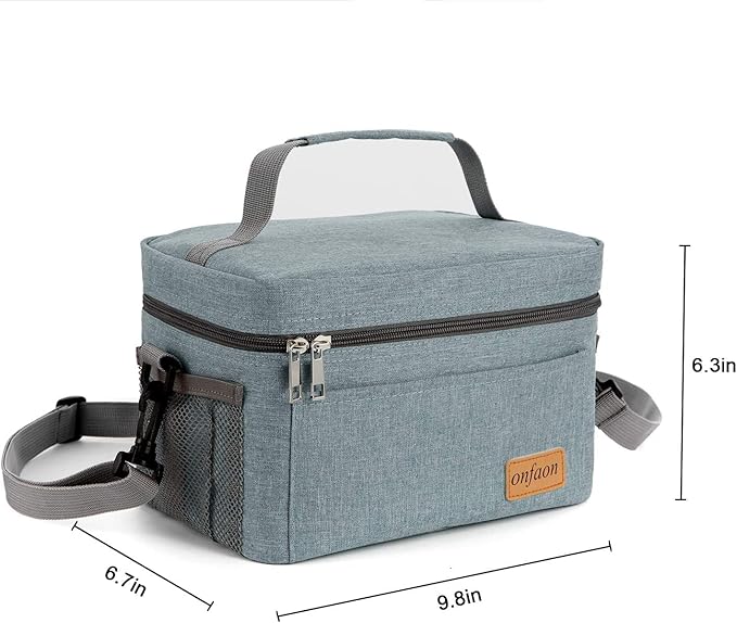 ONFAON Lunch Bag for Men/Women, Insulated Reusable Lunch Box Leakproof Cooler Tote Bag Freezable with Adjustable Shoulder Strap for Office Work Picnic Beach(Grey)