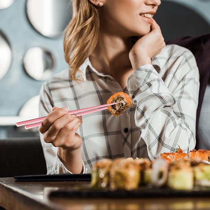 Chopsticks Reusable Dishwasher Safe, Slivek Premium Japanese Chinese Korean Chopstick, Non-slip, Lightweight, 9.05 inches - Macaron Pink Chop Sticks, 5 Pairs