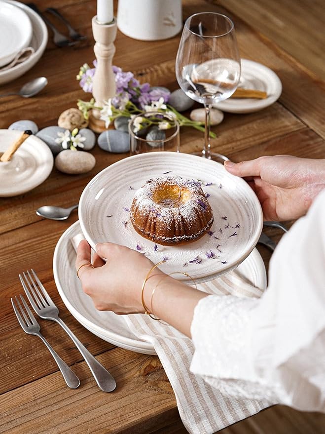 LE TAUCI 8 Inch Ceramic Salad Plates Set of 4, Modern White Appetizer Plates for Kitchen, Small Dessert Plates, Microwave & Dishwasher Safe Dinnerware Sets, Scratch Resistant - Arctic White