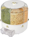 Cereal Dispenser, 6-grid 360° Rotating Grain Dispenser, 6 in 1 Sealed Clear Rice Dispenser, 6kg/13.2lbs Grain Storage Container, Countertop PP+PET Round Granular Dry Food Dispenser, 9.84*9.84in White