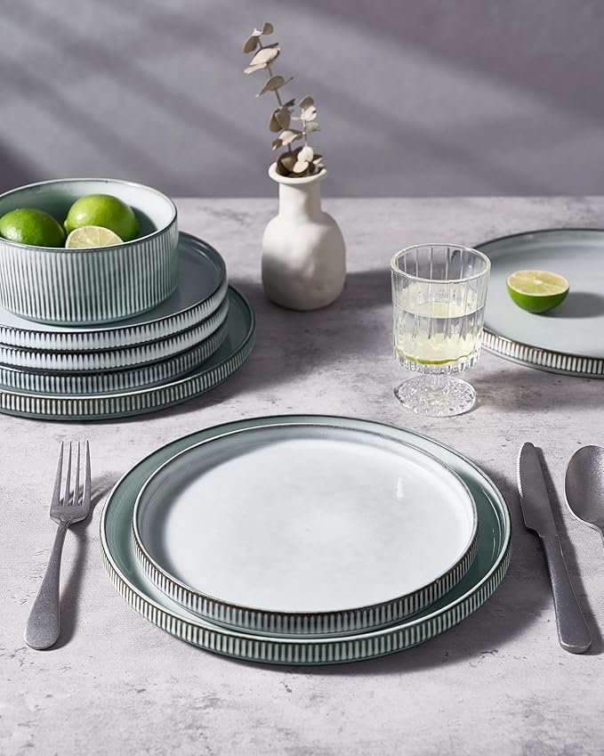 famiware Star Salad Plates for 6, 8 inches Plate Set, Stoneware Dinnerware, Small Dinner Plates for Dessert, Salad, Appetizer, Smoky Blue (Pack of 2)